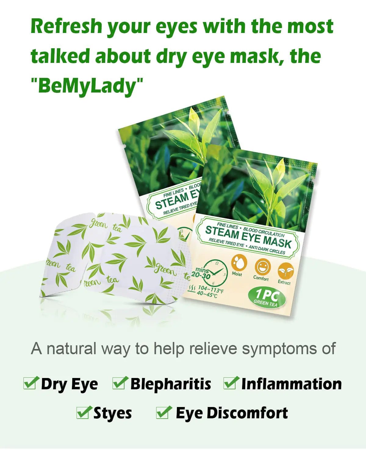 16 Packs Steam Eye Masks for Dry Eyes, Green Tea Warm Eye Mask, Relief Eye Fatigue Hot Sleep Eye Mask for Puffy Eyes Mask, Disposable Moist Heating Compress Pads for Sleeping, Self Heated Eye Mask - Rieworkes