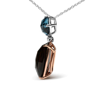 18K Rose and White Gold Diamond Accent and London Blue Topaz and Cushion Cut Smoky Quartz Gemstone Dangle Drop 18" Pendant Necklace (G - H Color, SI1 - SI2 Clarity) - Rieworkes