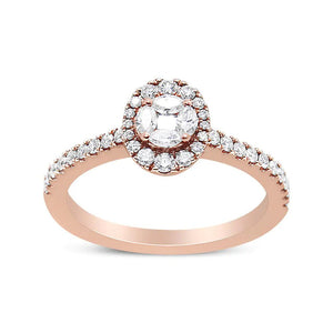 18K Rose Gold 1/2 Cttw Composite Marquise Composite Diamond Oval Shaped Halo Engagement Ring (F - G Color, VS1 - VS2 Clarity) - Rieworkes