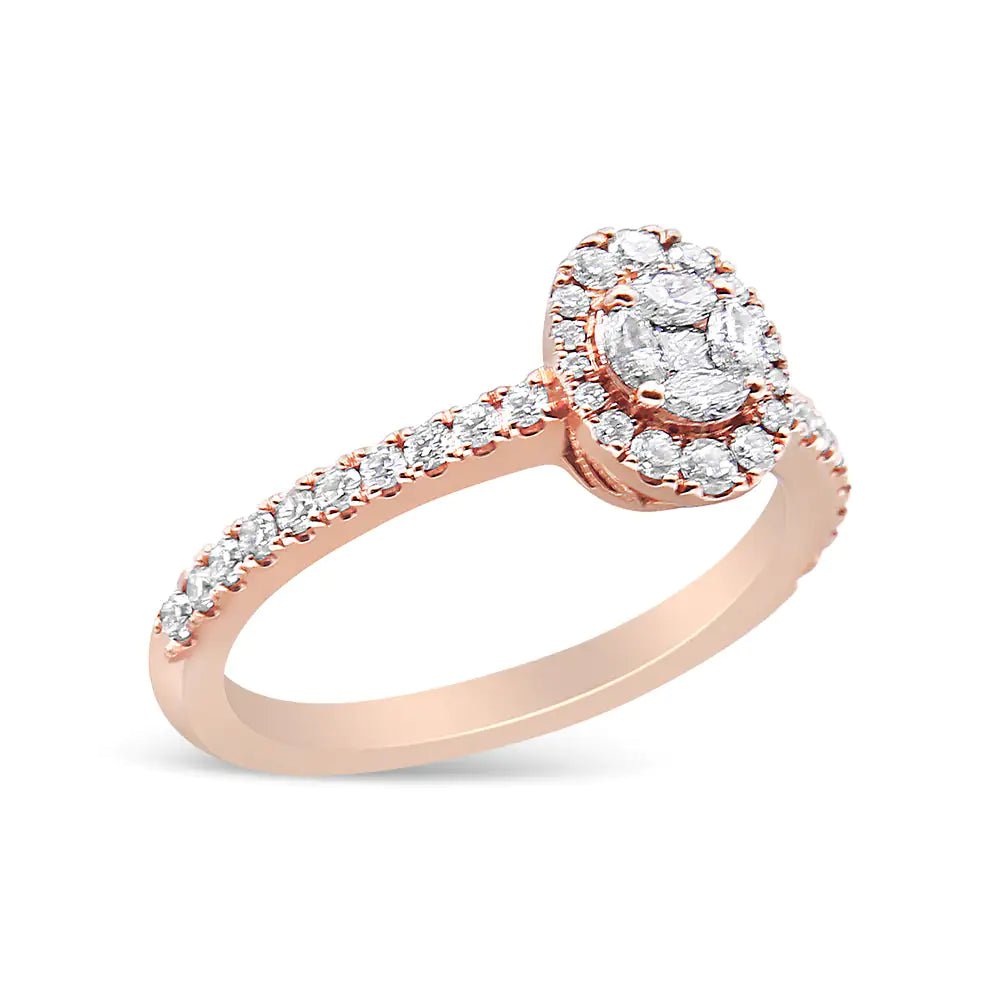 18K Rose Gold 1/2 Cttw Composite Marquise Composite Diamond Oval Shaped Halo Engagement Ring (F - G Color, VS1 - VS2 Clarity) - Rieworkes