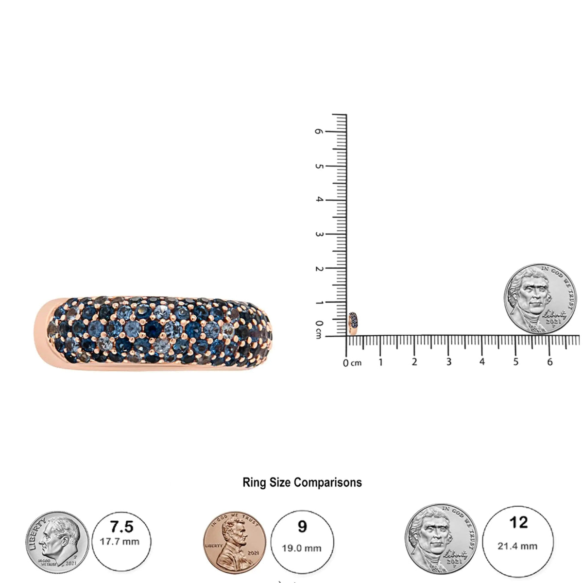 18K Rose Gold Multi Row Blue Sapphire Domed Top Band Ring - Rieworkes