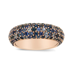 18K Rose Gold Multi Row Blue Sapphire Domed Top Band Ring - Rieworkes