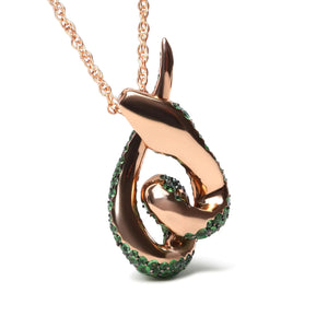 18K Rose Gold Round Green Tsavorite Gemstone Cluster Spiral Snake Design 18" Pendant Necklace (AAA+ Quality) - Rieworkes