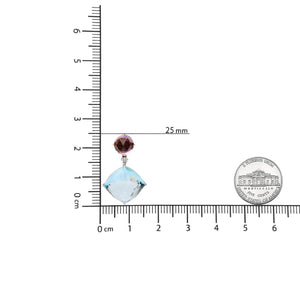 18K White and Rose Gold 1/5 Cttw Diamond with Round Pink Rose De France Amethyst and 25mm Cushion Cut Sky Blue Topaz Gemstone Dangle Earring (G - H Color, SI1 - SI2 Clarity) - Rieworkes