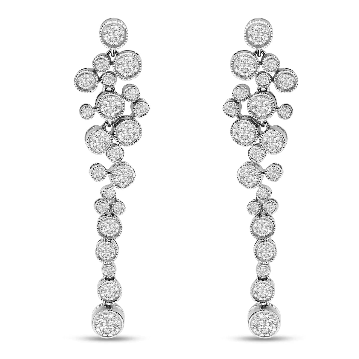 18K White Gold 3.15 Cttw Round Diamond Waterfall Drop Dangle Stud Earrings (H - I Color, VS1 - VS2 Clarity) - Rieworkes