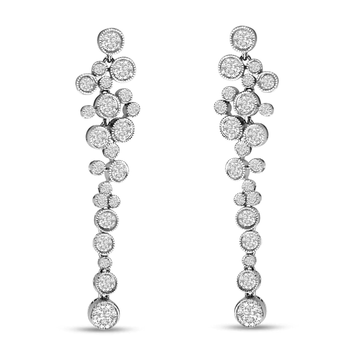18K White Gold 3.15 Cttw Round Diamond Waterfall Drop Dangle Stud Earrings (H - I Color, VS1 - VS2 Clarity) - Rieworkes