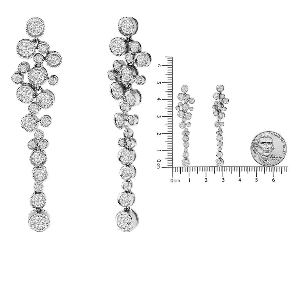 18K White Gold 3.15 Cttw Round Diamond Waterfall Drop Dangle Stud Earrings (H - I Color, VS1 - VS2 Clarity) - Rieworkes