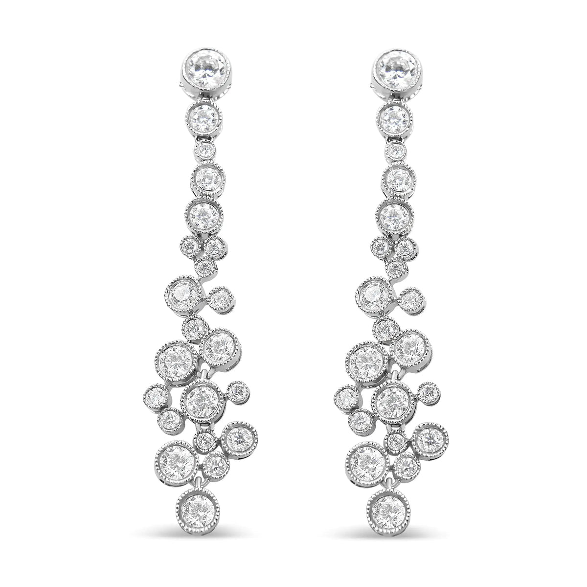 18K White Gold 3.15 Cttw Round Diamond Waterfall Drop Dangle Stud Earrings (H - I Color, VS1 - VS2 Clarity) - Rieworkes