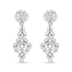 18K White Gold 9 1/2 Cttw Diamond Cluster Drop Dangle Clip - On Earrings (F - G Color, VS1 - VS2 Clarity) - Rieworkes