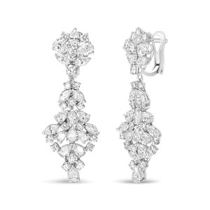 18K White Gold 9 1/2 Cttw Diamond Cluster Drop Dangle Clip - On Earrings (F - G Color, VS1 - VS2 Clarity) - Rieworkes