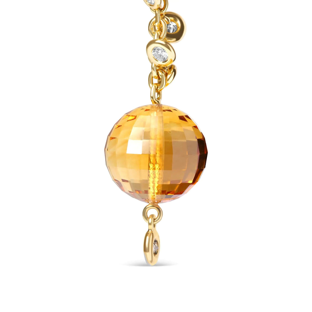 18K Yellow Gold 2/3 Cttw Round Bezel Diamond and 25mm Ball Shaped Yellow Citrine Gemstone Dangle Stud Earring (Brown and G - H Color, SI1 - SI2 Clarity) - Rieworkes