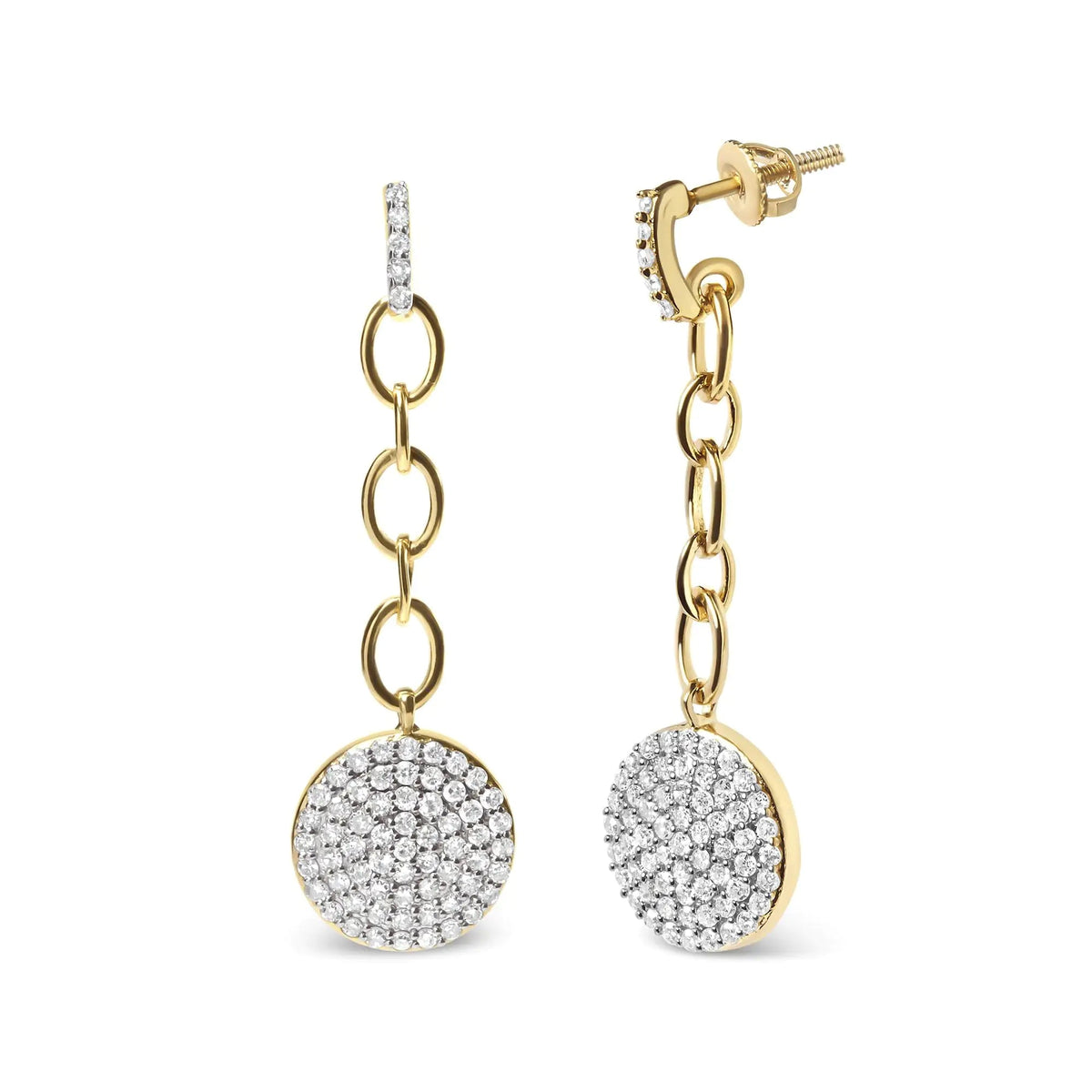 18K Yellow Gold Plated .925 Sterling Silver 1.0 Cttw Diamond Composite Cluster Dangle Chain Earrings (I - J Color, I1 - I2 Clarity) - Rieworkes