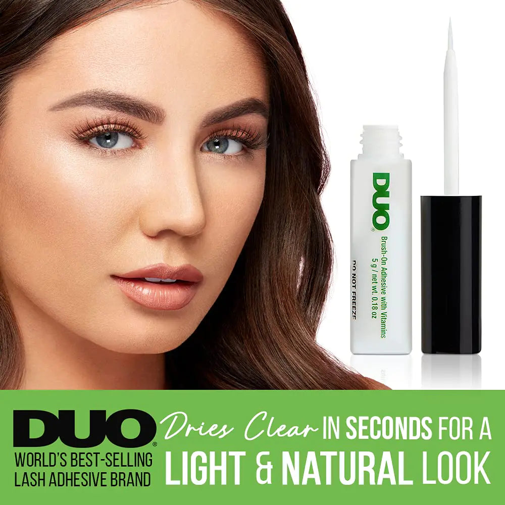 DUO Brush-On Strip Lash Adhesive with Vitamins A, C &amp; E, Clear, Non-Irritating, Fast Drying Lash Glue, Easy to Use, Safe for Sensitive Eyes and Skin, 0.18 oz, 2-Packs 0.18 Ounce (Pack of 2) Clear (Peggable)