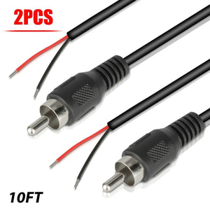2 - Pack 10 FT RCA Male Plug to Bare Wire Audio Speaker Subwoofer HDTV Cable Cord - Rieworkes
