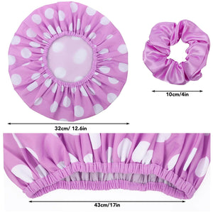 2 Packs Large Shower Caps for Women, Reusable Waterproof Shower Cap Bath Caps with Hair Scrunchies for Long Thick Hair (Purple/Orange) purple, orange - Rieworkes
