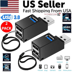 2 Pcs 3 Port USB 3.0 Hub Portable High Speed Splitter Box For PC Notebook Laptop - Rieworkes