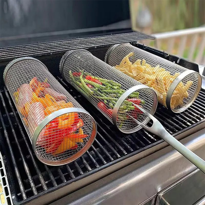 20cm/30cm New BBQ Basket Stainless Steel Grill Outdoor Round BBQ Campfire Grid Outdoor Picnic Camping Barbecue Cooking Supplies - Rieworkes