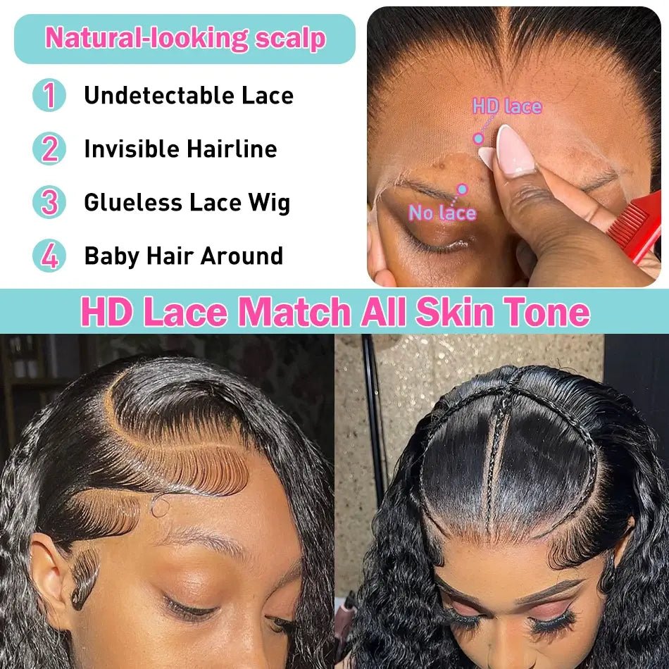 250% Deep Wave 13x6 Lace Frontal Human Hair Wigs Transparent Brazilian Remy 30 40 Inch Water Wave 13x4 Lace Front Wig For Women - Rieworkes