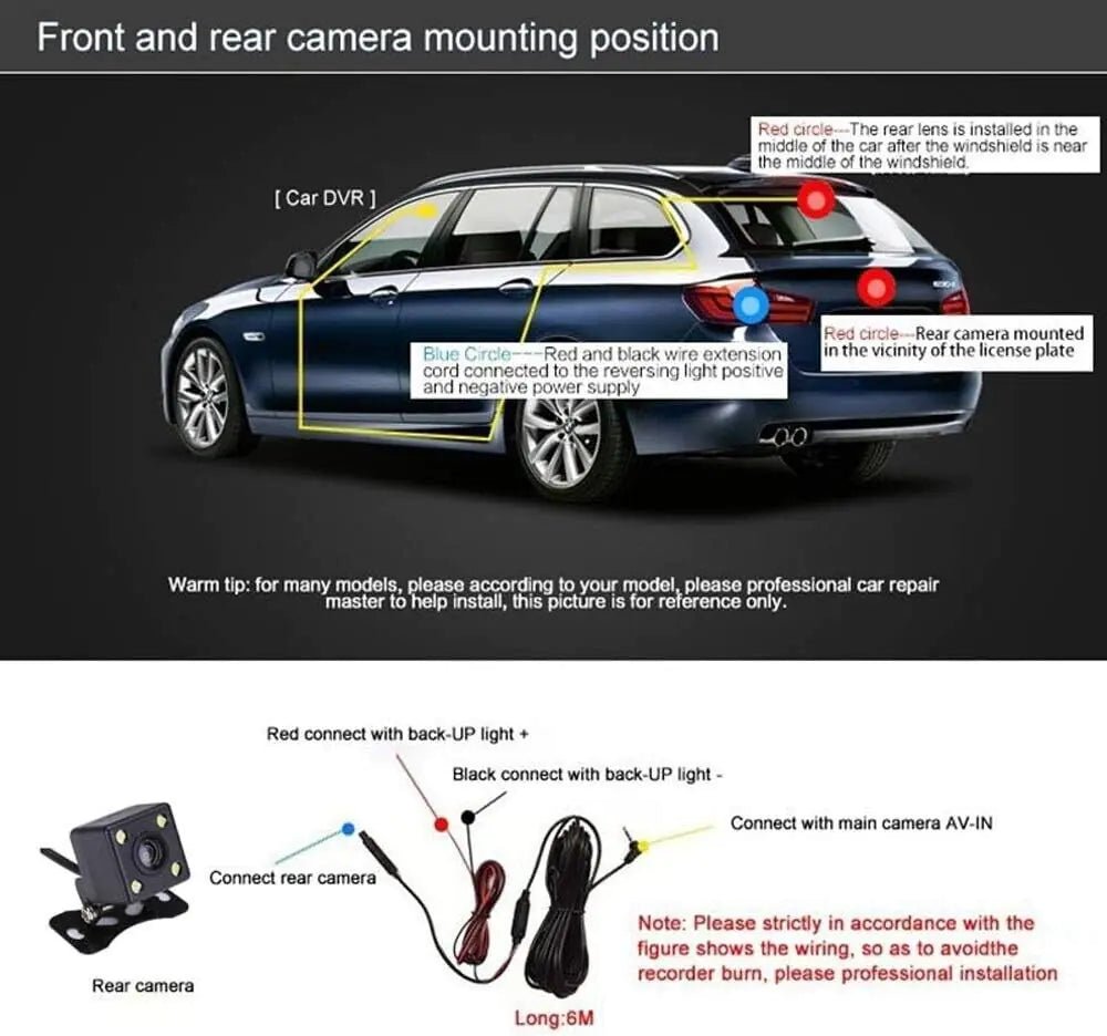 2.7&#39;&#39; Full HD 1080P Dash Cam Car DVR Front &amp; Rear Camera Night Vision G - Sensor - Rieworkes