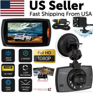 2.7'' Full HD 1080P Dash Cam Car DVR Front & Rear Camera Night Vision G - Sensor - Rieworkes