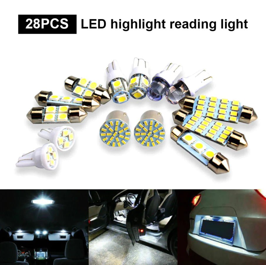 28pcs Car Interior White Combo LED Map Dome Door Trunk License Plate Light Bulbs - Rieworkes