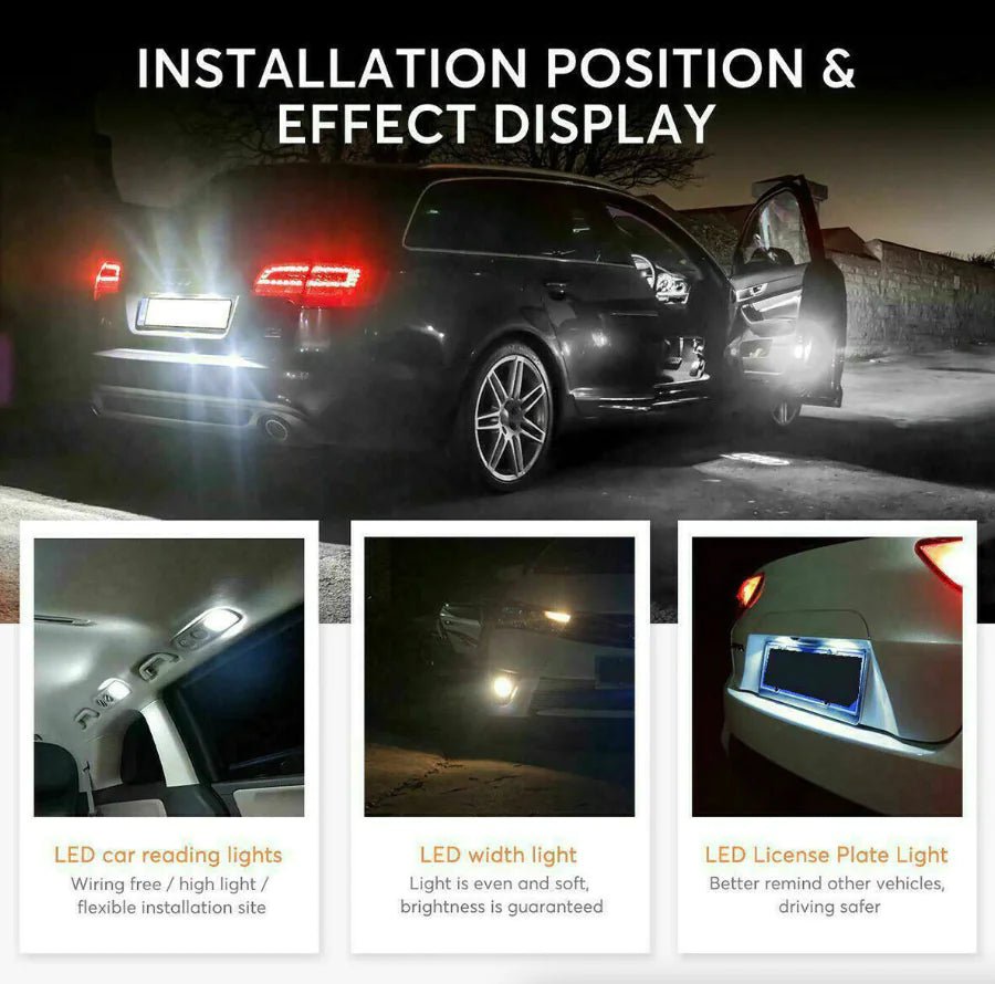 28pcs Car Interior White Combo LED Map Dome Door Trunk License Plate Light Bulbs - Rieworkes