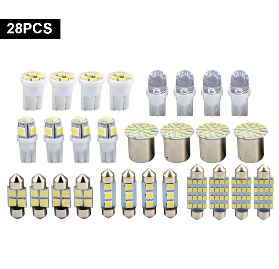 28pcs Car Interior White Combo LED Map Dome Door Trunk License Plate Light Bulbs - Rieworkes