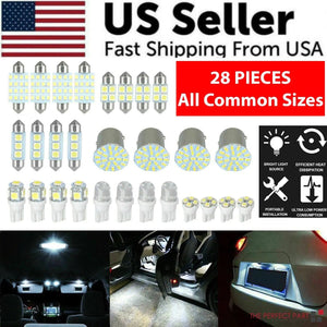 28pcs Car Interior White Combo LED Map Dome Door Trunk License Plate Light Bulbs - Rieworkes