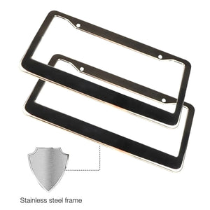 2PCS Chrome Stainless Steel Metal License Plate Frame Tag Cover With Screw Caps - Rieworkes