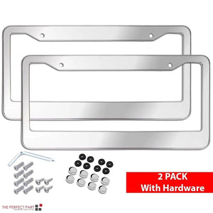 2PCS Chrome Stainless Steel Metal License Plate Frame Tag Cover With Screw Caps - Rieworkes