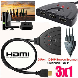 3 Port HDMI Splitter Cable 1080/4K Switch Switcher HUB Adapter for HDTV PS4 Xbox - Rieworkes