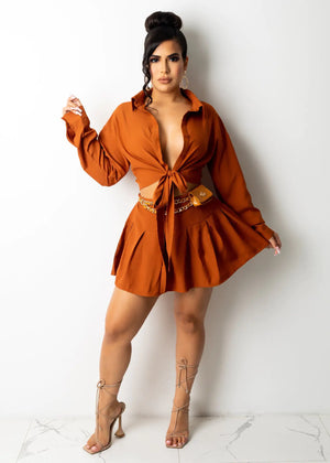 CM2153 Women's Fashion Cardigan and Pleated Skirt Set