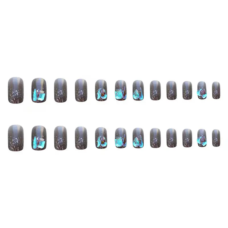 24 Pcs Luxury Purple Starry Short Fake Nails Set