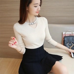 2020 Fall/Winter V-Neck Fitted Long Sleeve Sweater