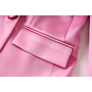 Fashionable Pink Satin Suit Jacket and Skirt Set