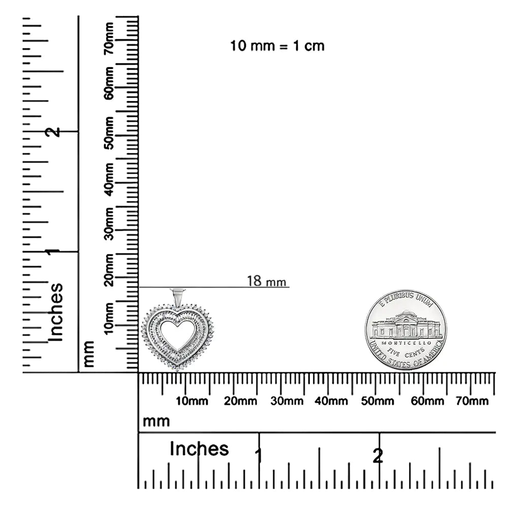 .925 Sterling Silver 1.0 Cttw Baguette and Round Diamond Heart Pendant 18&quot; Necklace (H - I Color, I3 Clarity) - Rieworkes