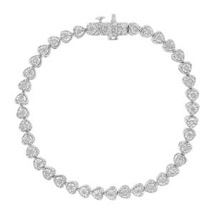 .925 Sterling Silver 1.0 Cttw Miracle Set Diamond Heart - Link 7" Tennis Bracelet (I - J Color, I2 - I3 Clarity) - Rieworkes