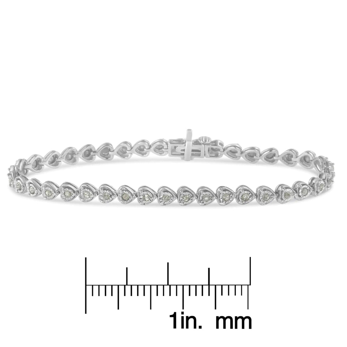 .925 Sterling Silver 1.0 Cttw Miracle Set Diamond Heart - Link 7&quot; Tennis Bracelet (I - J Color, I2 - I3 Clarity) - Rieworkes