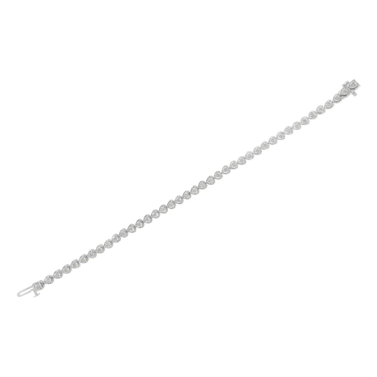 .925 Sterling Silver 1.0 Cttw Miracle Set Diamond Heart - Link 7&quot; Tennis Bracelet (I - J Color, I2 - I3 Clarity) - Rieworkes