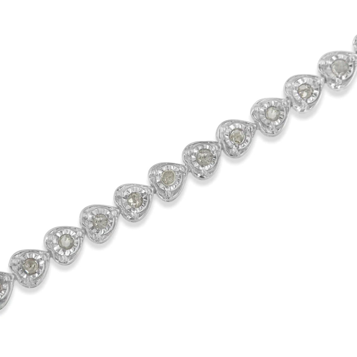 .925 Sterling Silver 1.0 Cttw Miracle Set Diamond Heart - Link 7&quot; Tennis Bracelet (I - J Color, I2 - I3 Clarity) - Rieworkes