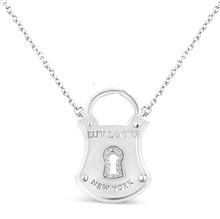 .925 Sterling Silver 1/10 Cttw Diamond Lock Pendant 18&quot; Necklace (H - I Color, I1 - I2 Clarity) - Rieworkes