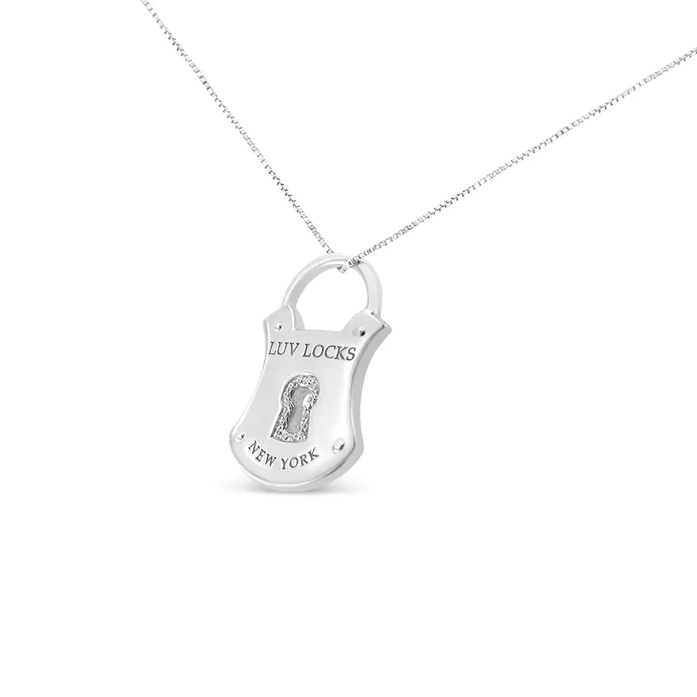 .925 Sterling Silver 1/10 Cttw Diamond Lock Pendant 18&quot; Necklace (H - I Color, I1 - I2 Clarity) - Rieworkes