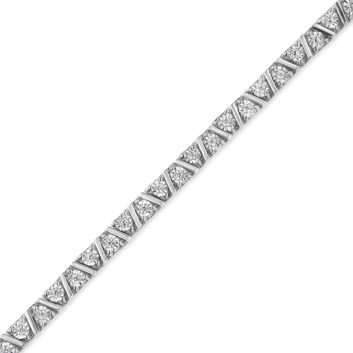 .925 Sterling Silver 1/4 Cttw Miracle - Set Diamond Modern Tennis Bracelet (I - J Color, I3 Clarity) - Size 7.25&quot; - Rieworkes