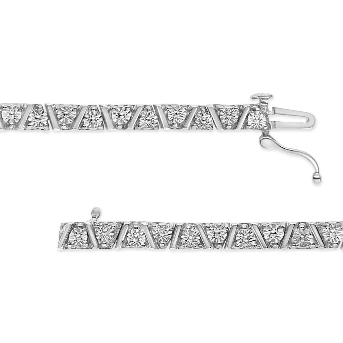 .925 Sterling Silver 1/4 Cttw Miracle - Set Diamond Modern Tennis Bracelet (I - J Color, I3 Clarity) - Size 7.25&quot; - Rieworkes