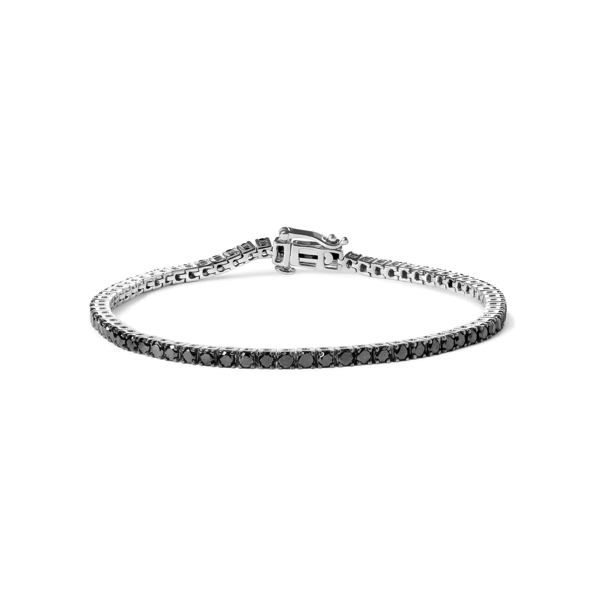 .925 Sterling Silver 4 - Prong Set Treated Black Round - Cut Diamond Classic Tennis Bracelet (Black Color, I2 - I3 Clarity) - 7.25&quot; - Rieworkes