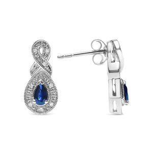 .925 Sterling Silver 4.5 x 3mm Pear Sapphire Gemstone and Diamond Accent Infinity Drop Stud Earrings (H - I Color, SI1 - SI2 Clarity) - Rieworkes