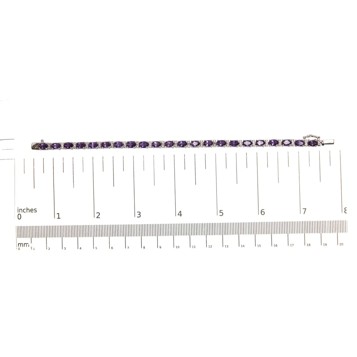 .925 Sterling Silver 9 1/2 Cttw Alternating Oval Amethyst and White Diamond Accent Link Tennis Bracelet (I - J Color, I3 Clarity) - 7.25&quot; Inches - Rieworkes