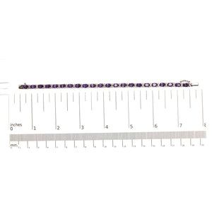 .925 Sterling Silver 9 1/2 Cttw Alternating Oval Amethyst and White Diamond Accent Link Tennis Bracelet (I - J Color, I3 Clarity) - 7.25" Inches - Rieworkes