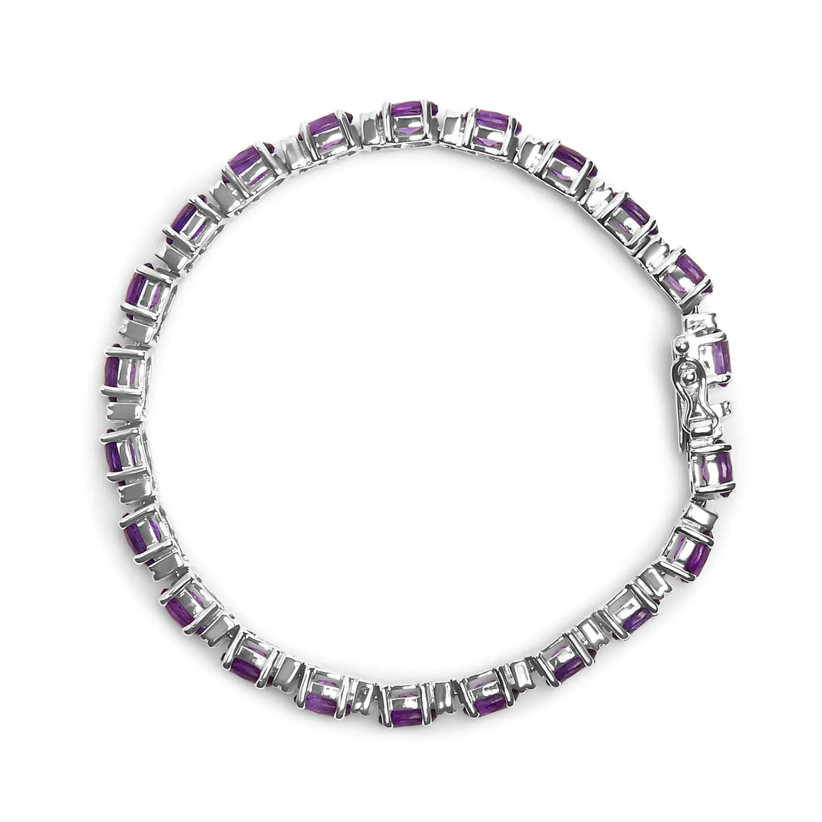 .925 Sterling Silver 9 1/2 Cttw Alternating Oval Amethyst and White Diamond Accent Link Tennis Bracelet (I - J Color, I3 Clarity) - 7.25&quot; Inches - Rieworkes