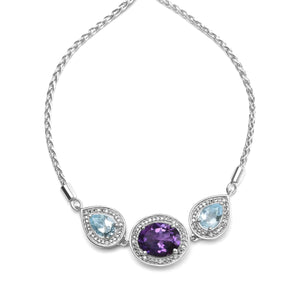 .925 Sterling Silver Oval Amethyst and Pear Blue Topaz with Diamond Accent Lariat 4” - 10” Adjustable Bolo Bracelet (H - I Color, SI1 - SI2 Clarity) - Rieworkes